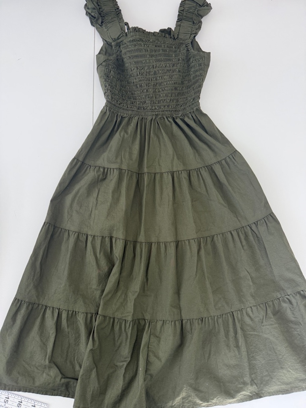 Girls Olive Green Smocked Tiered Sundress